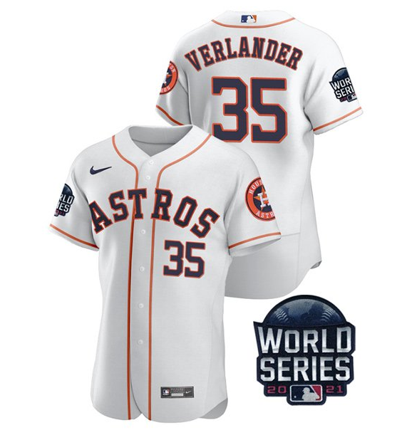 Men's Houston Astros #35 Justin Verlander 2021 White World Series Flex Base Stitched Baseball Jersey Men's Houston Astros #35 Justin Verlander 2021 White World Series Flex Base Stitched Baseball Jersey